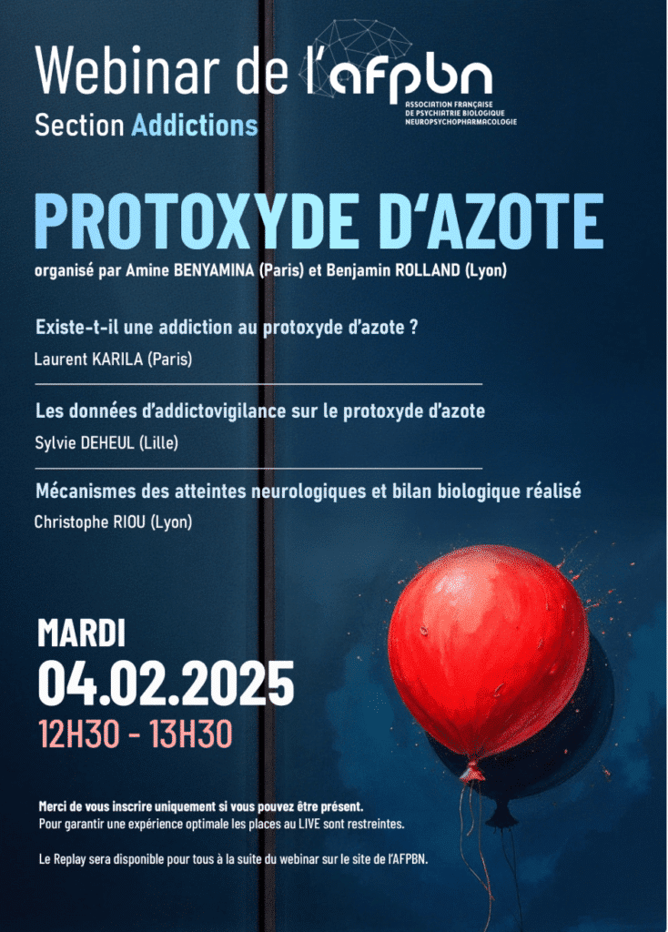 Protoxyde azote addiction webinar gratuit 4 février 2025 12h30 13h30